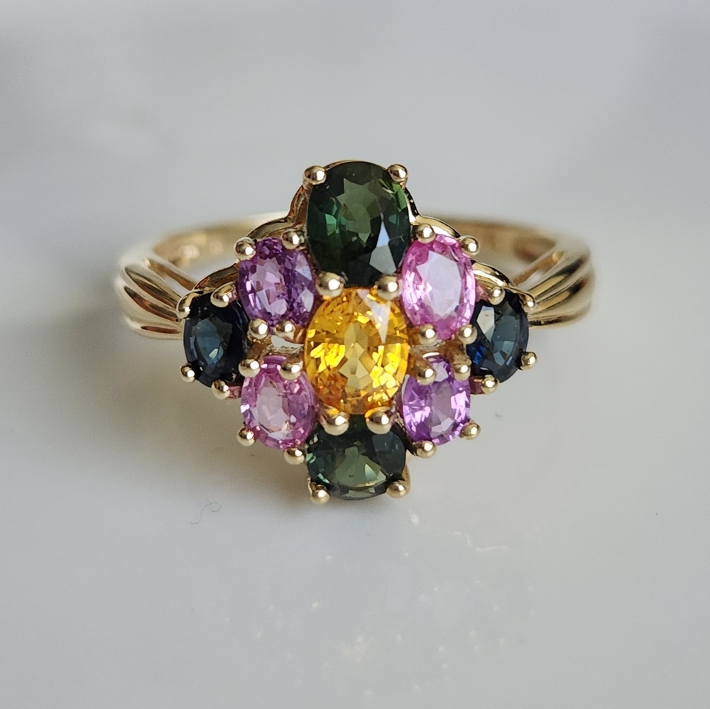 10k Solid Gold Multi Coloured Sapphire Ring